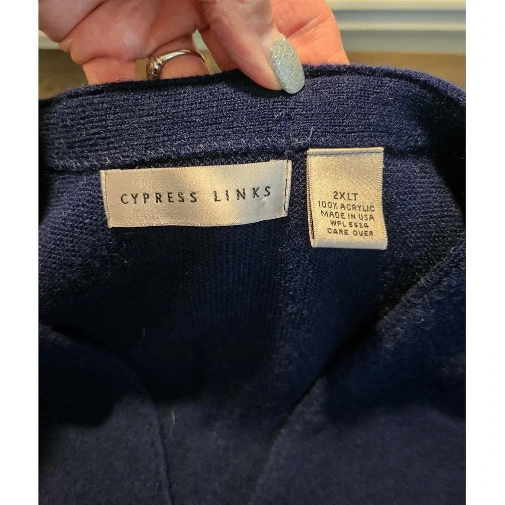 Vintage Cypress Links Acrylic Knit Cardigan Sweater Men's XX Large Tall‎ Blue